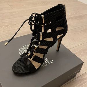 Vince Camuto Gold Detail Snake Skin Heels Shoes